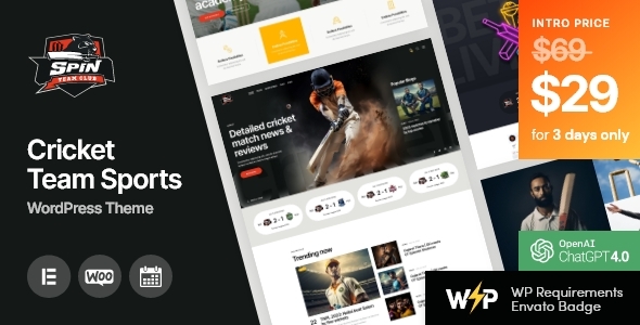 Spin - Cricket Team Sports WordPress Theme