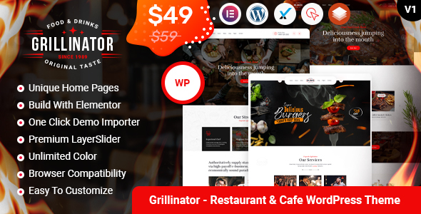 Grillinator - Food Restaurant Cafe Grill & Bistro WordPress Theme