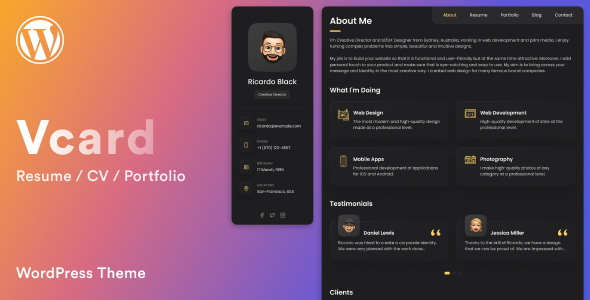 Vcard – Resume / CV / Portfolio WordPress Theme