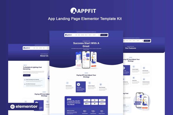Appfit - App Landing Page Elementor Pro Template Kit