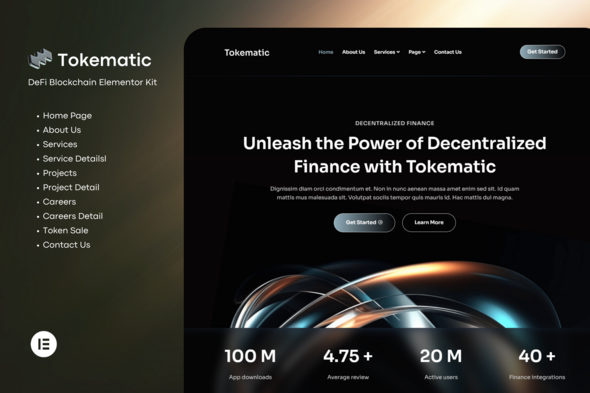Tokematic - Crypto Defi Launch Elementor Template Kit