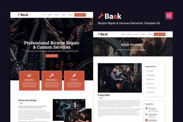 Baek - Bicycle Repair & Service Elementor Template Kit
