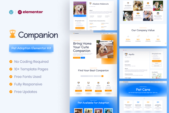 Companion Pet Adoption & Care Elementor Pro Template Kit