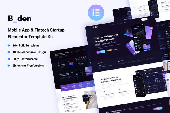 Bden - Fintech Startup & Mobile App Elementor Template Kit