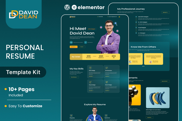 DavidDean – Personal Portfolio & Resume Elementor Template Kit