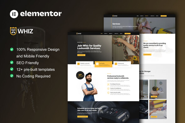 Whiz - Locksmith & Key Maker Services Elementor Pro Template Kit