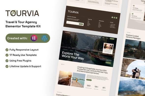 Tourvia - Tour & Travel Booking Agency Elementor Template Kit