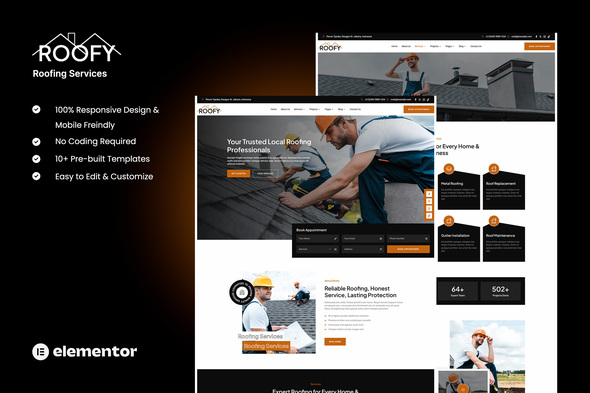 Roofy - Roofing Services Elementor Template Kit