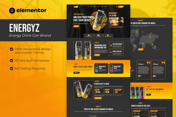 Energyz - Energy Drink Can Brand Elementor Template Kit