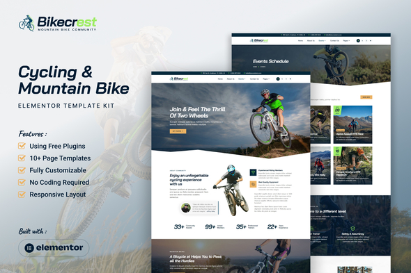 Bikecrest - Cycling & Mountain Bike Elementor Template Kit