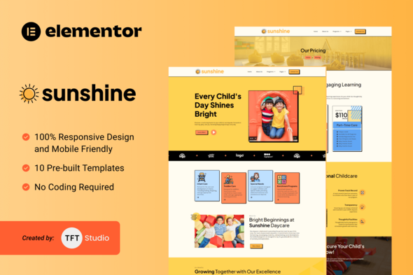 Sunshine - Kindergarten Daycare Elementor Template Kit