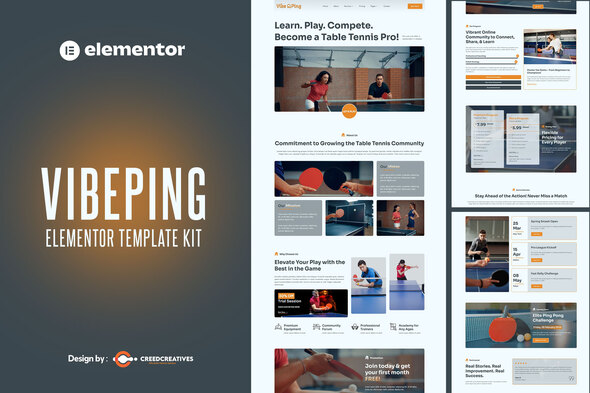 VibePing -  Table Tennis School & Sports Club Elementor Template Kit