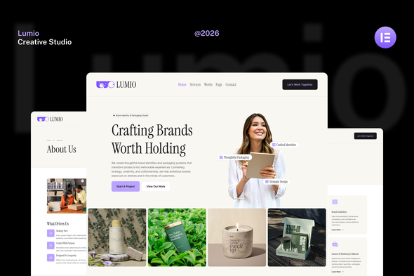 Lumio - Brand Identity & Packaging Design Studio Elementor Website Template Kits
