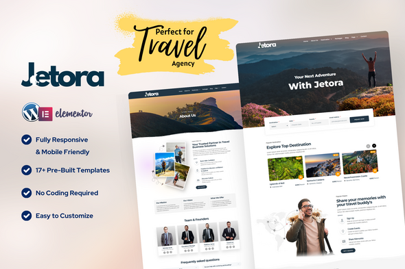 Jetora – Travel & Tour Agency Elementor Pro Template Kit