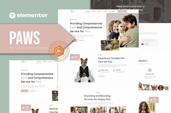 Paws - Pet Care and Animal Shelter Elementor Template Kit