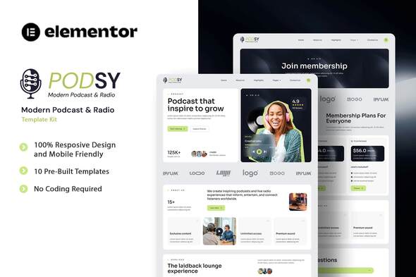 Podsy - Modern Podcast & Radio Elementor Template Kit