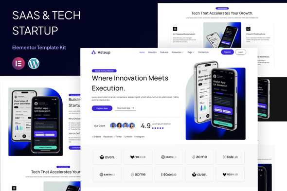 Asteup - SaaS & Tech Startup Elementor Template Kit