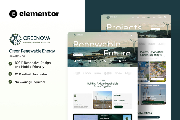 Greenova - Green Renewable Energy Elementor Template Kit