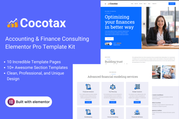 Cocotax - Accounting & Finance Consulting Elementor Pro Template Kit