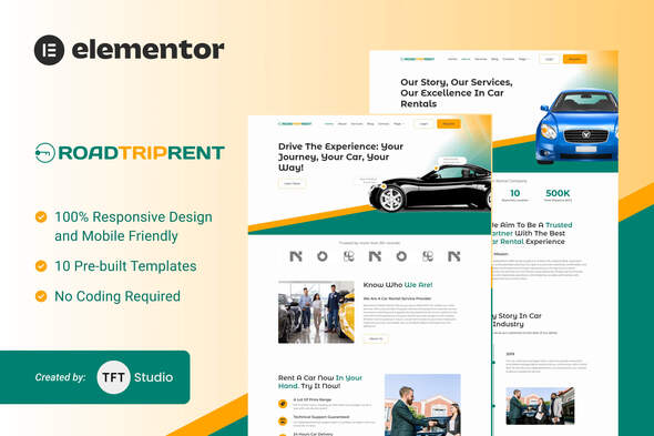 RoadTripRent - Rideshare Auto Rental Car Services Elementor Template Kit