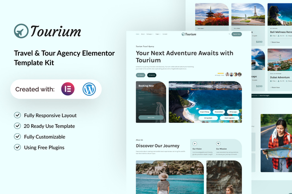 Tourium - Travel & Tour Agency Elementor Template Kit