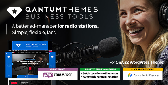 Business Tools Ad Manager for OnAir2 WordPress Theme – Monetize Your Radio Station with Ease