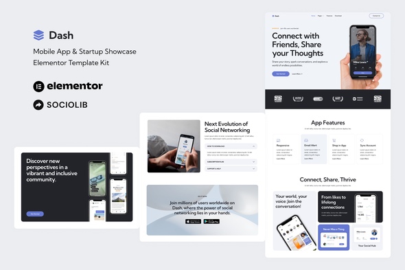 Dash - Mobile App & Startup Showcase Elementor Template Kit