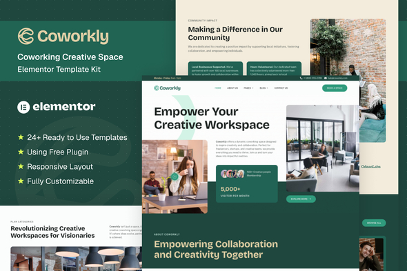 Coworkly - Coworking Creative Space Elementor Template Kit