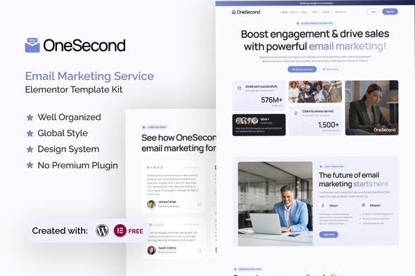 OneSecond - Email Marketing Service Elementor Template Kit