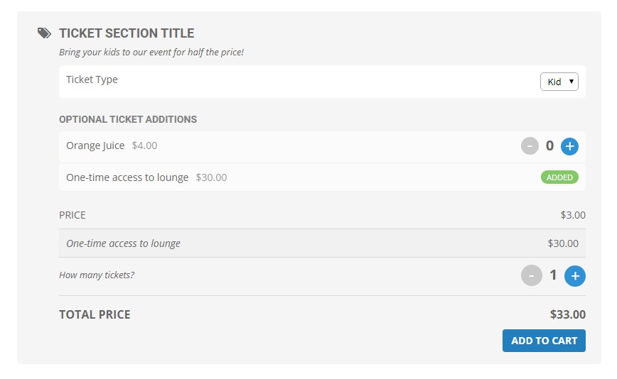 EventON - Ticket Variations & Options