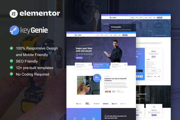 KeyGenie - Locksmith & Key Maker Service Elementor Template Kit