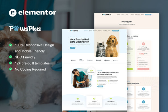 PawsPlus - Pet Care & Veterinary Elementor Template Kit