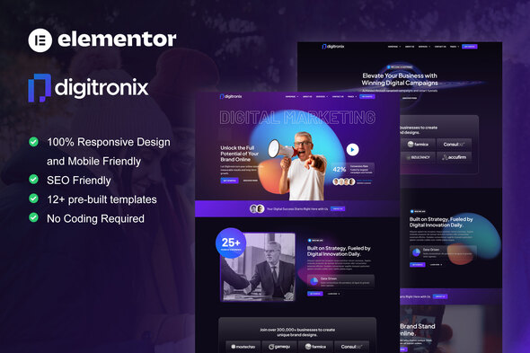 Digitronix - Dark Digital Agency Elementor Pro Template Kit