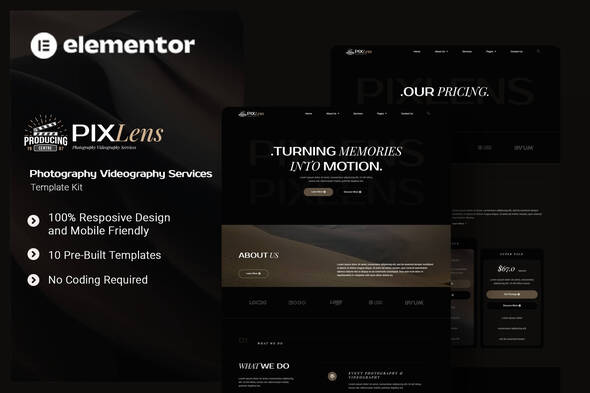 Pixlens - Photography Videography Services Elementor Template Kit